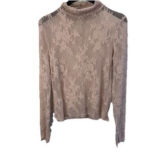 Free People Intimately Sweet Secrets Turtleneck pink Mesh Lace Large